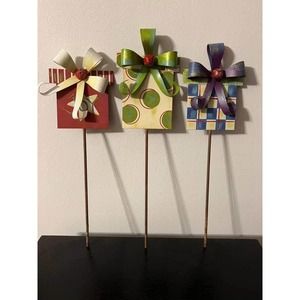 Three Decorative Metal Christmas Presents Signs